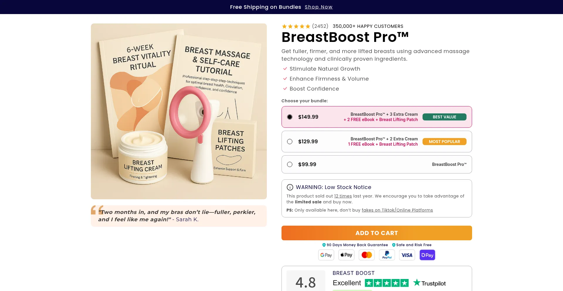 Website screenshot of Breastboostpro.com