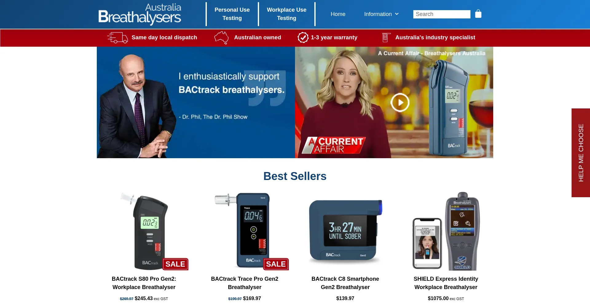 Website screenshot of Breathalysers-australia.com.au
