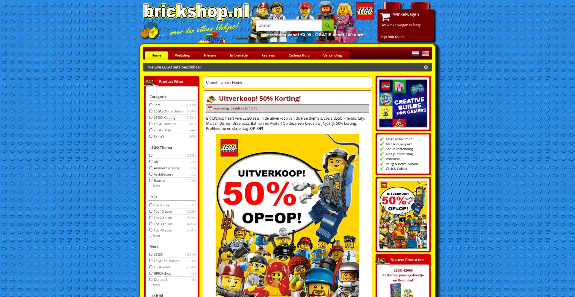 Website screenshot of Brickshop.nl