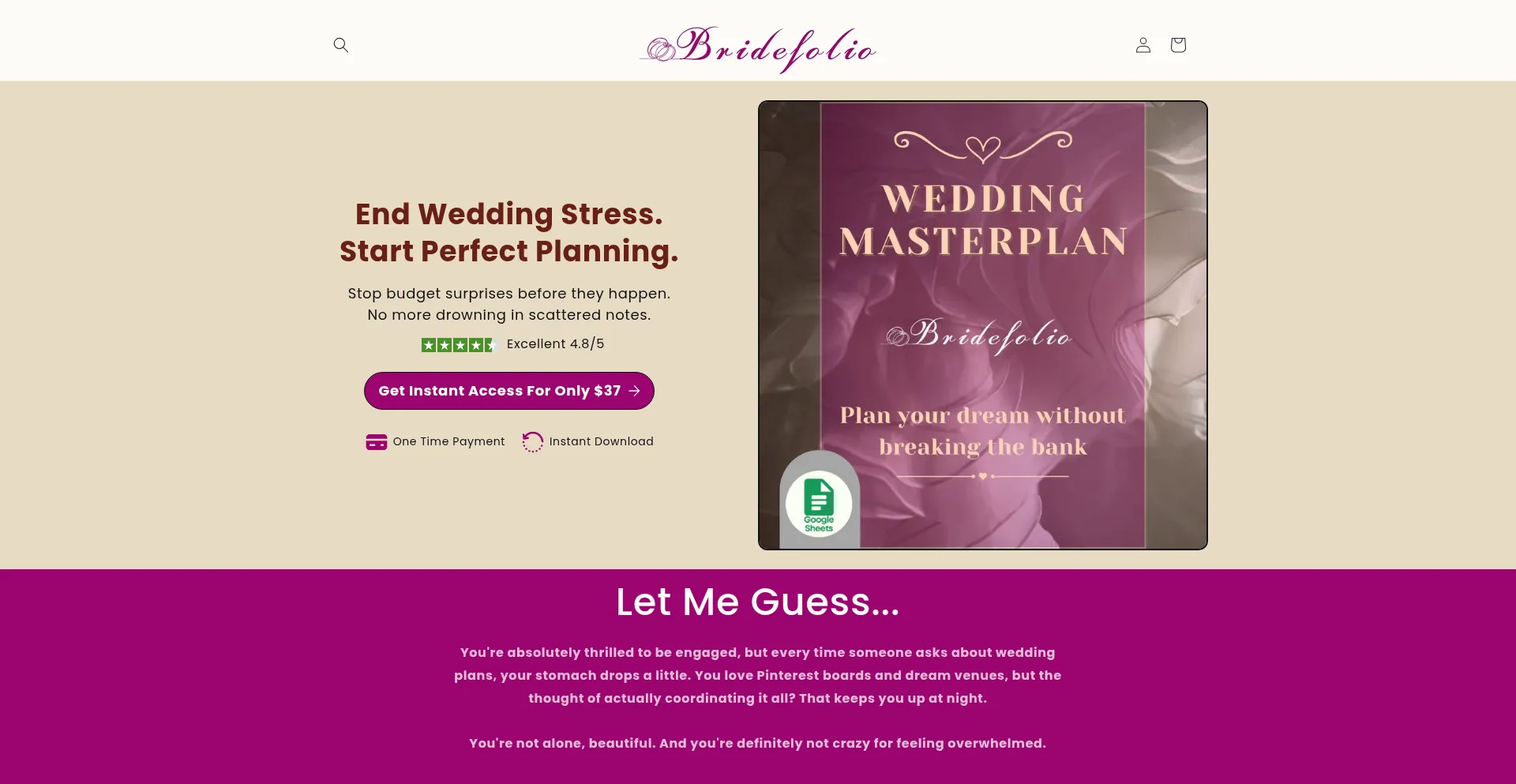 Website screenshot of Bridefolio.shop