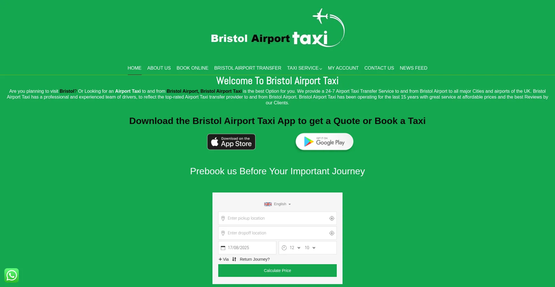 Website screenshot of Bristolairporttaxi.co.uk