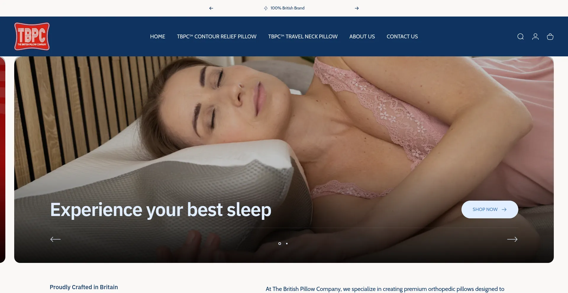 Website screenshot of Britishpillow.co.uk