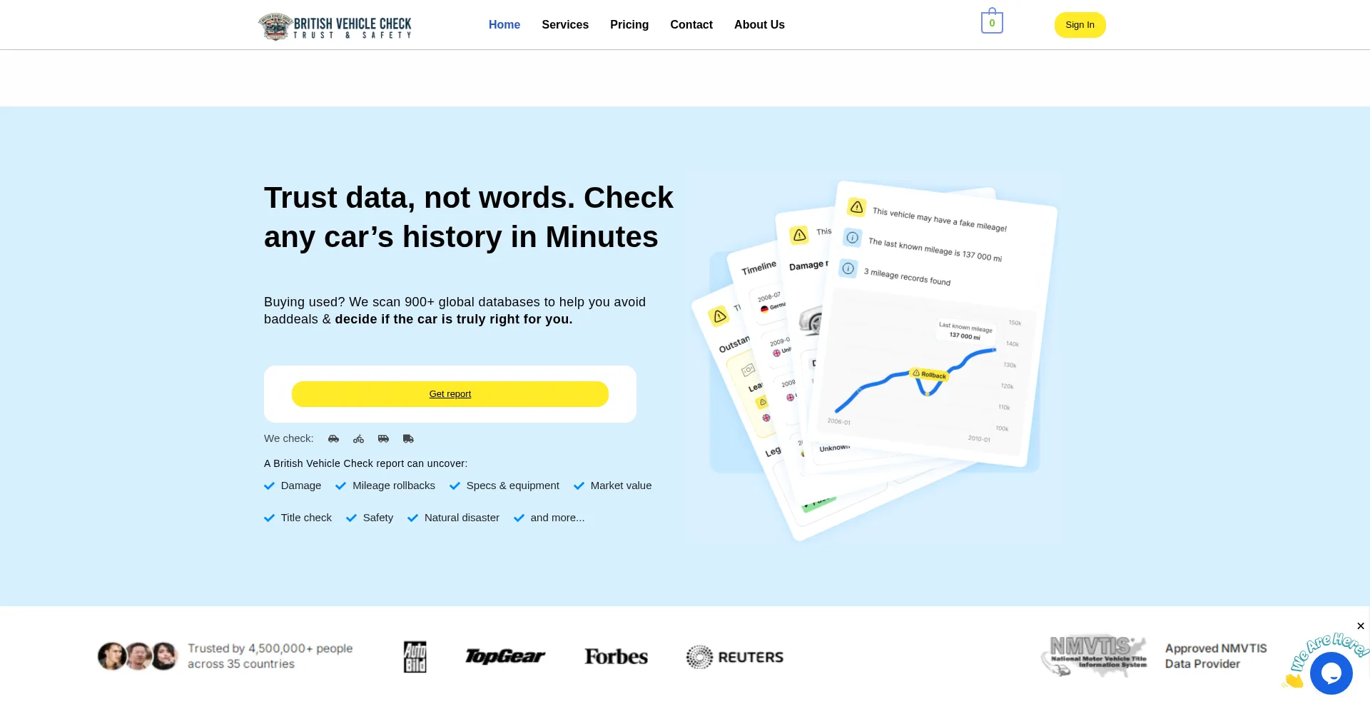 Website screenshot of Britishvehiclecheck.co.uk