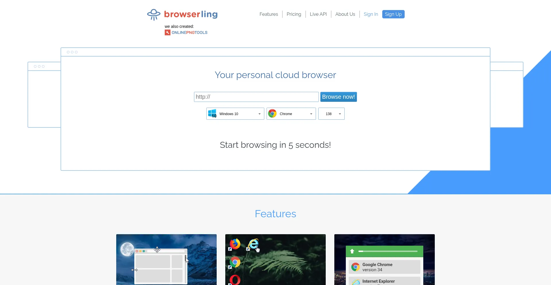 Website screenshot of Browserling.com