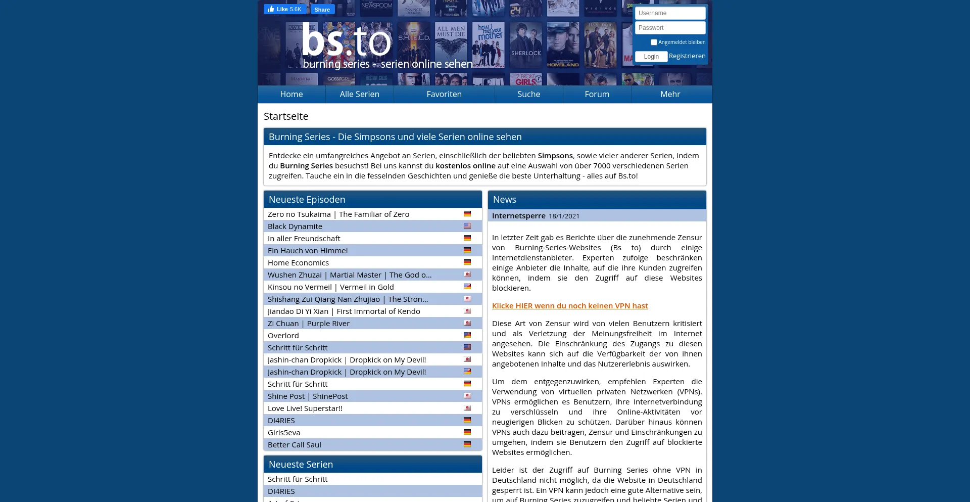 Website screenshot of Bs-to.fun