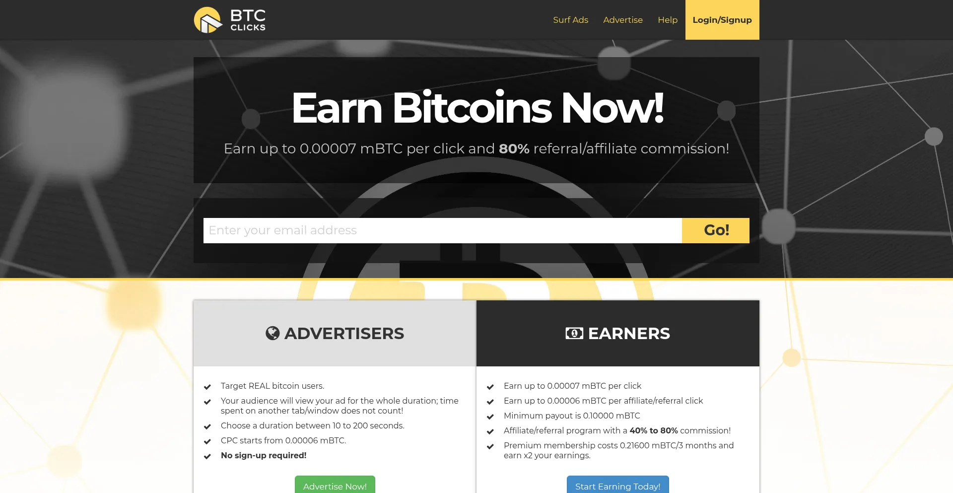 Website screenshot of Btcclicks.com