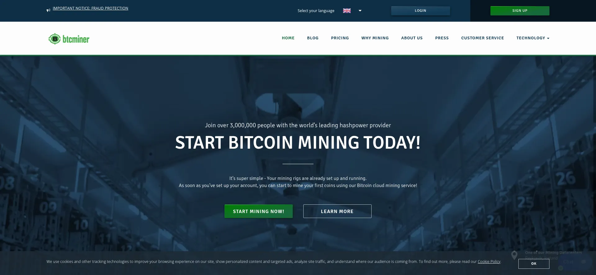 Website screenshot of Btcminer.uk