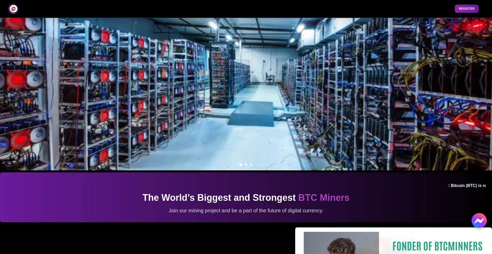 Website screenshot of Btcminners.com