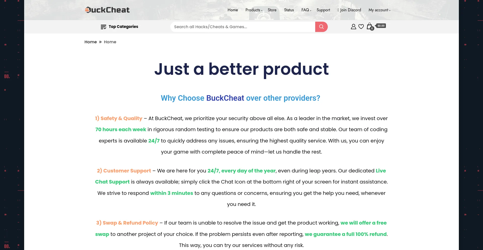 Website screenshot of Buckcheat.com