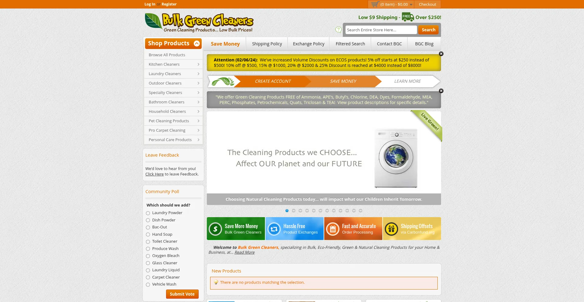 Website screenshot of Bulkgreencleaners.com