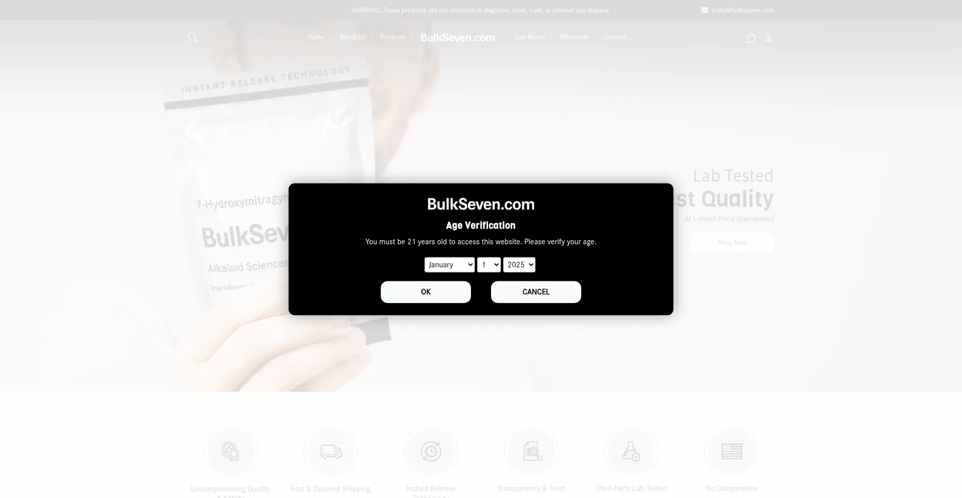 Website screenshot of Bulkseven.com