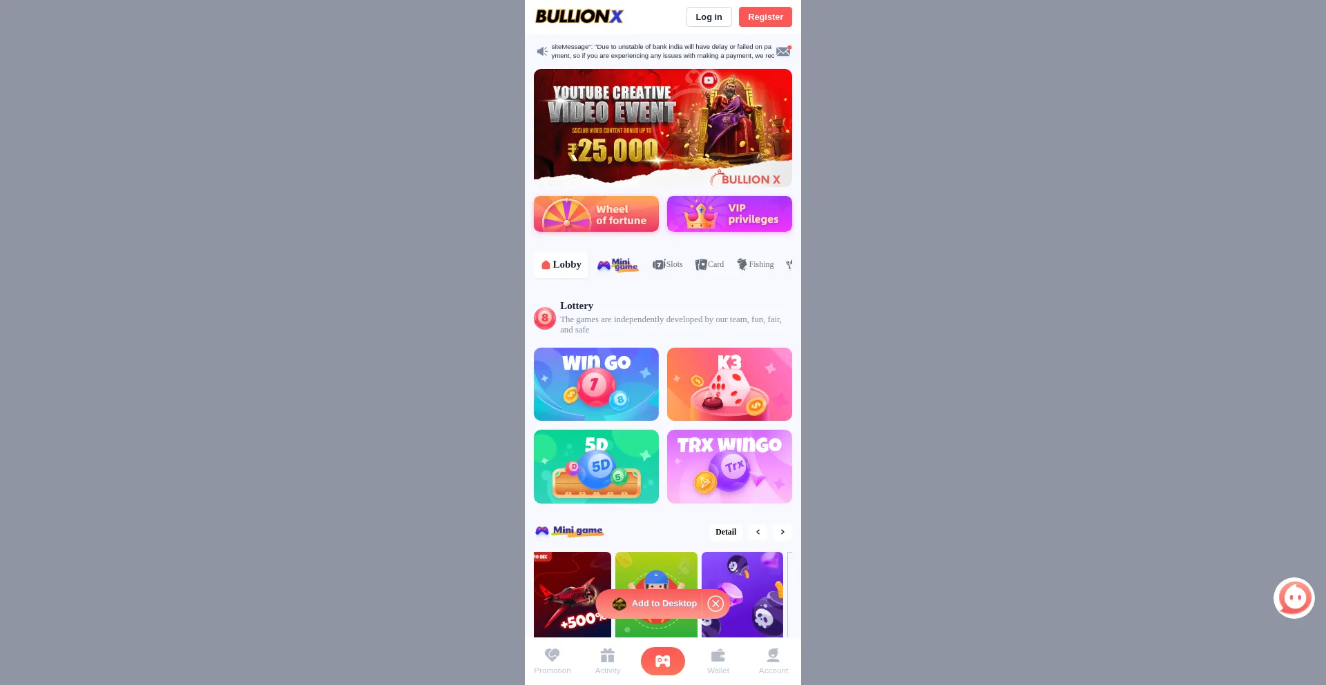 Website screenshot of Bullionx.buzz
