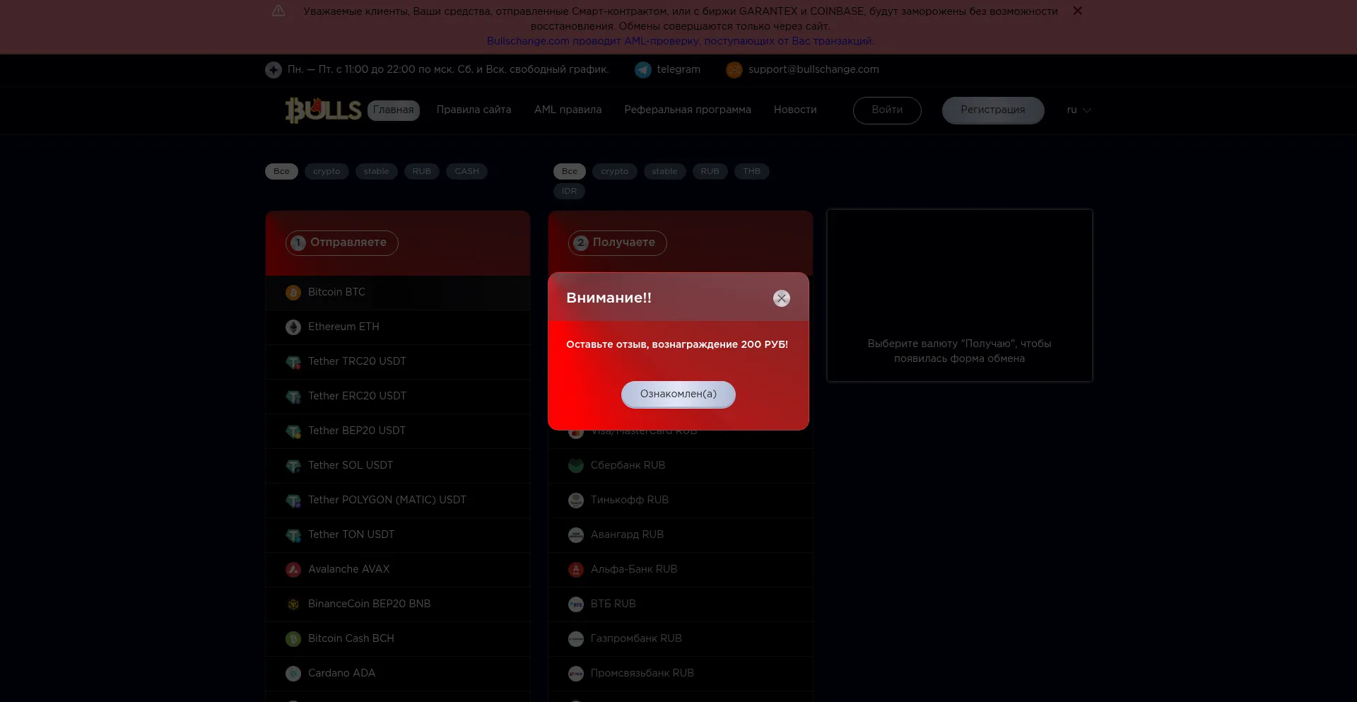 Website screenshot of Bullschange.com