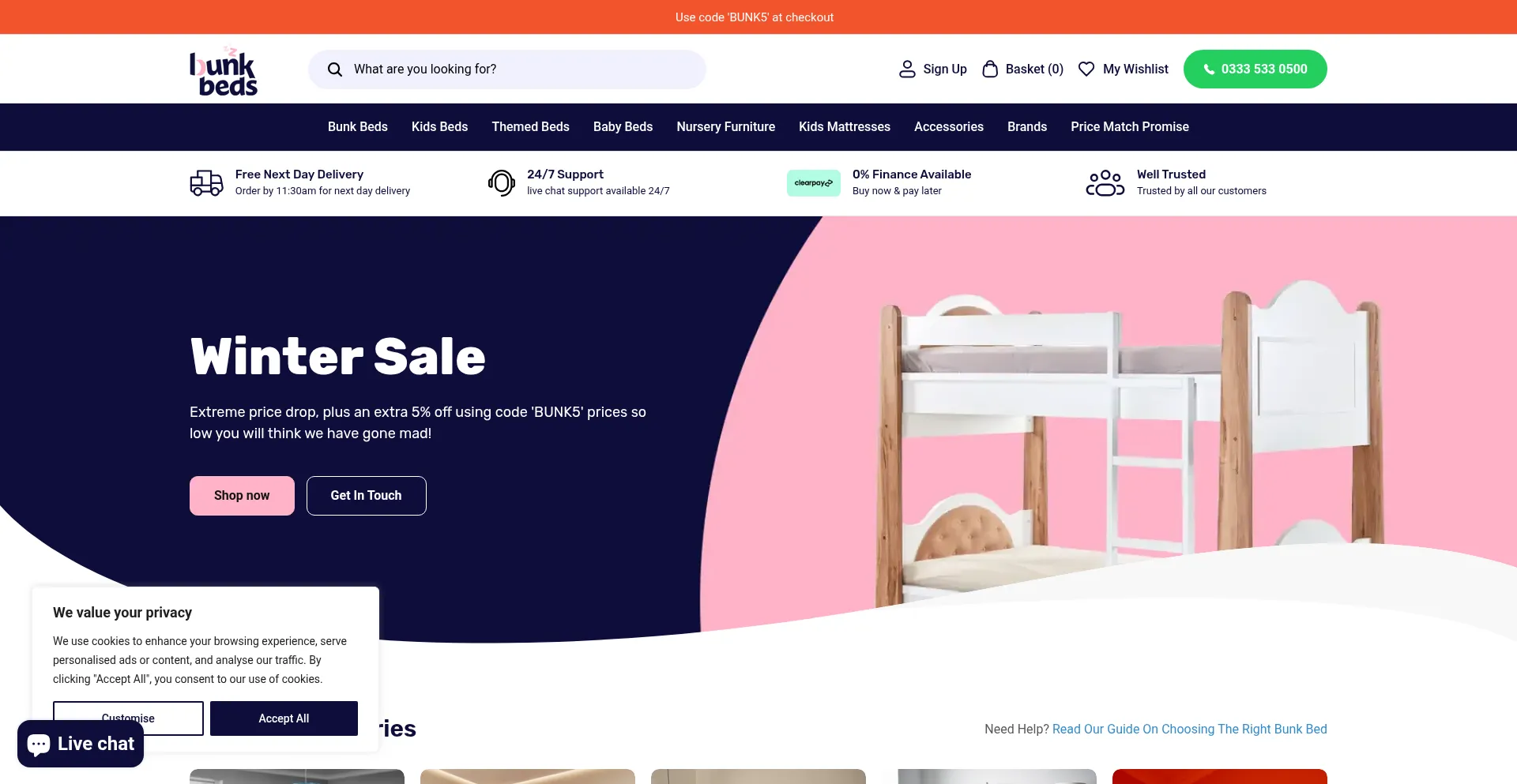 Website screenshot of Bunkbeds.co.uk