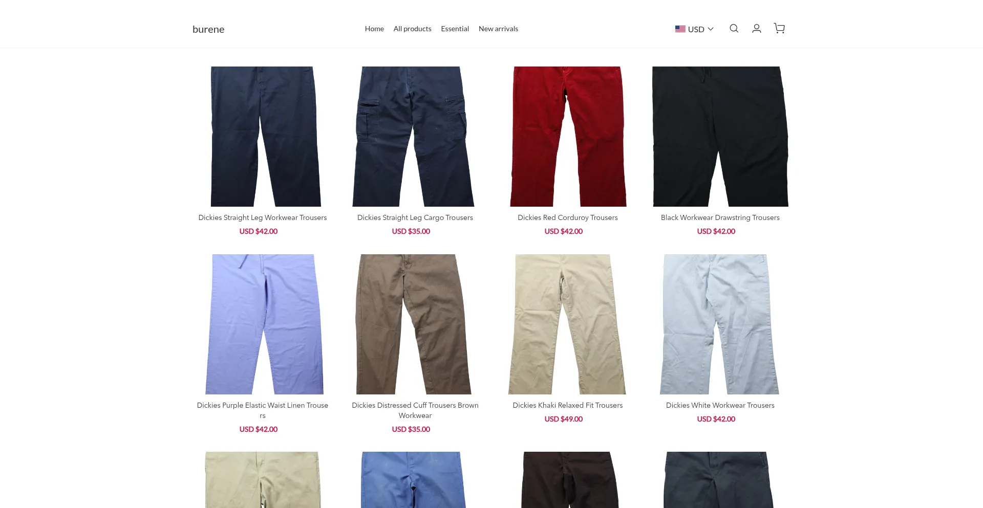 Website screenshot of Burene.com