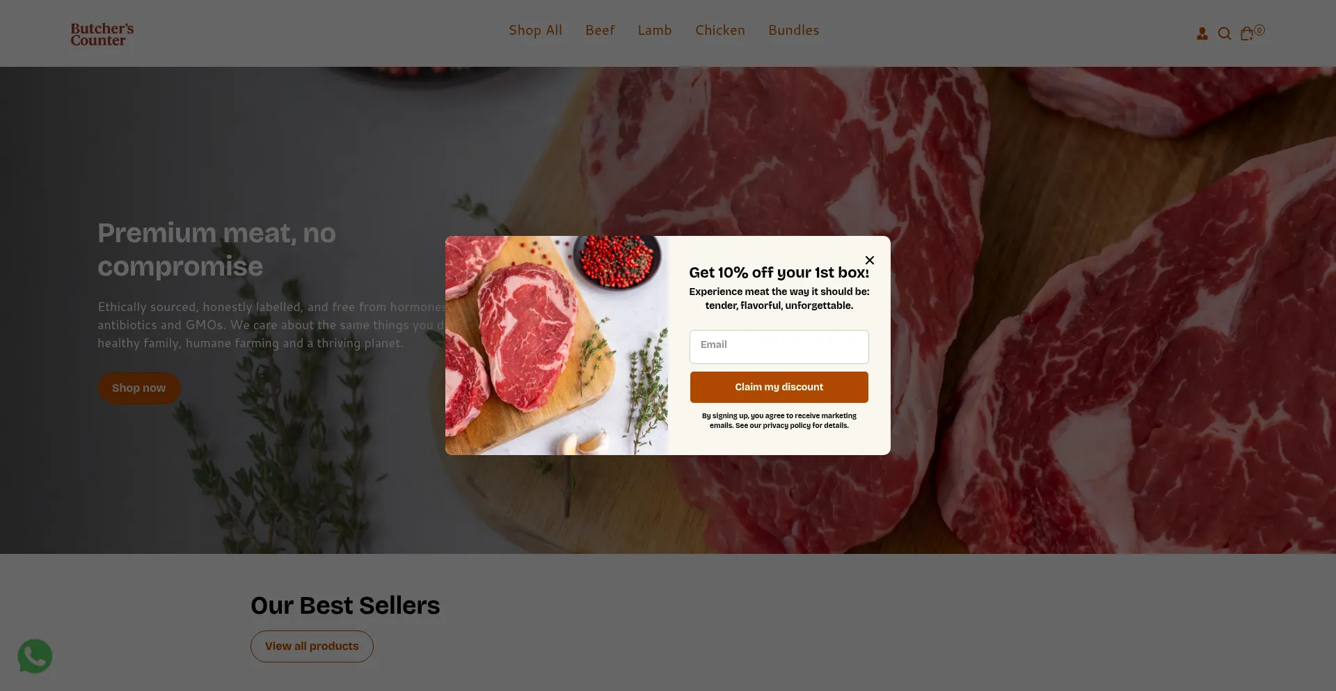Website screenshot of Butcherscounter.com