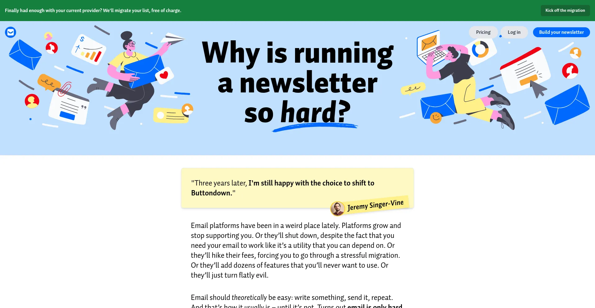 Website screenshot of Buttondown.email