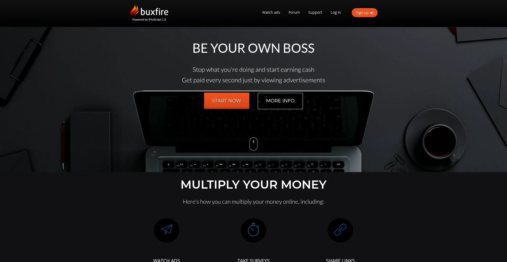 Website screenshot of Buxfire.iproscript.com