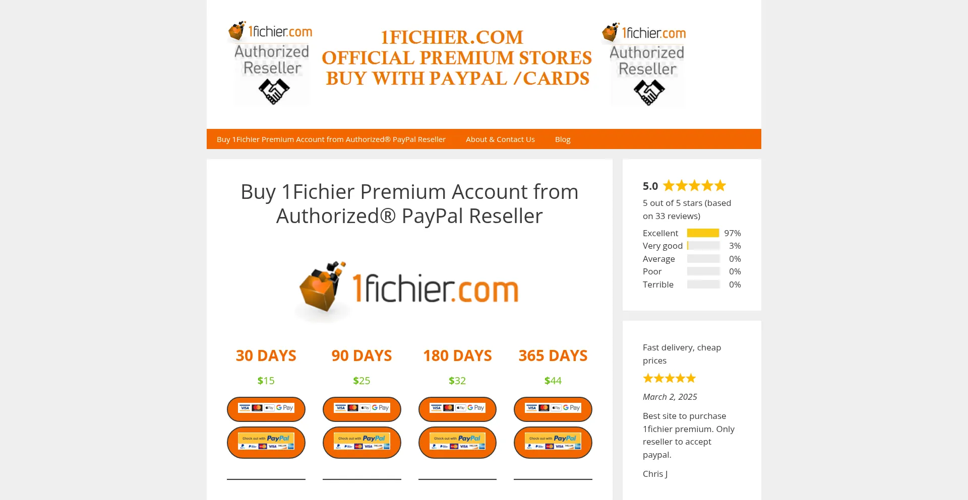 Website screenshot of Buy1fichierpremium.com