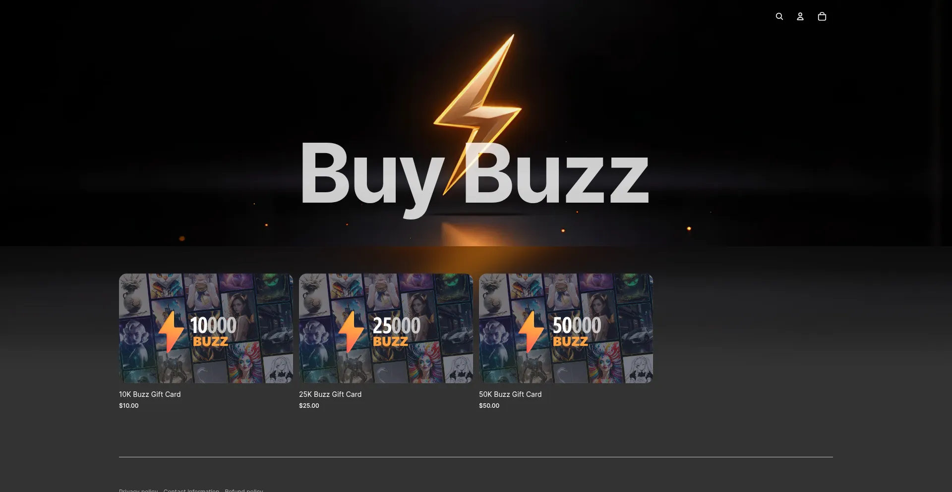 Website screenshot of Buybuzz.io