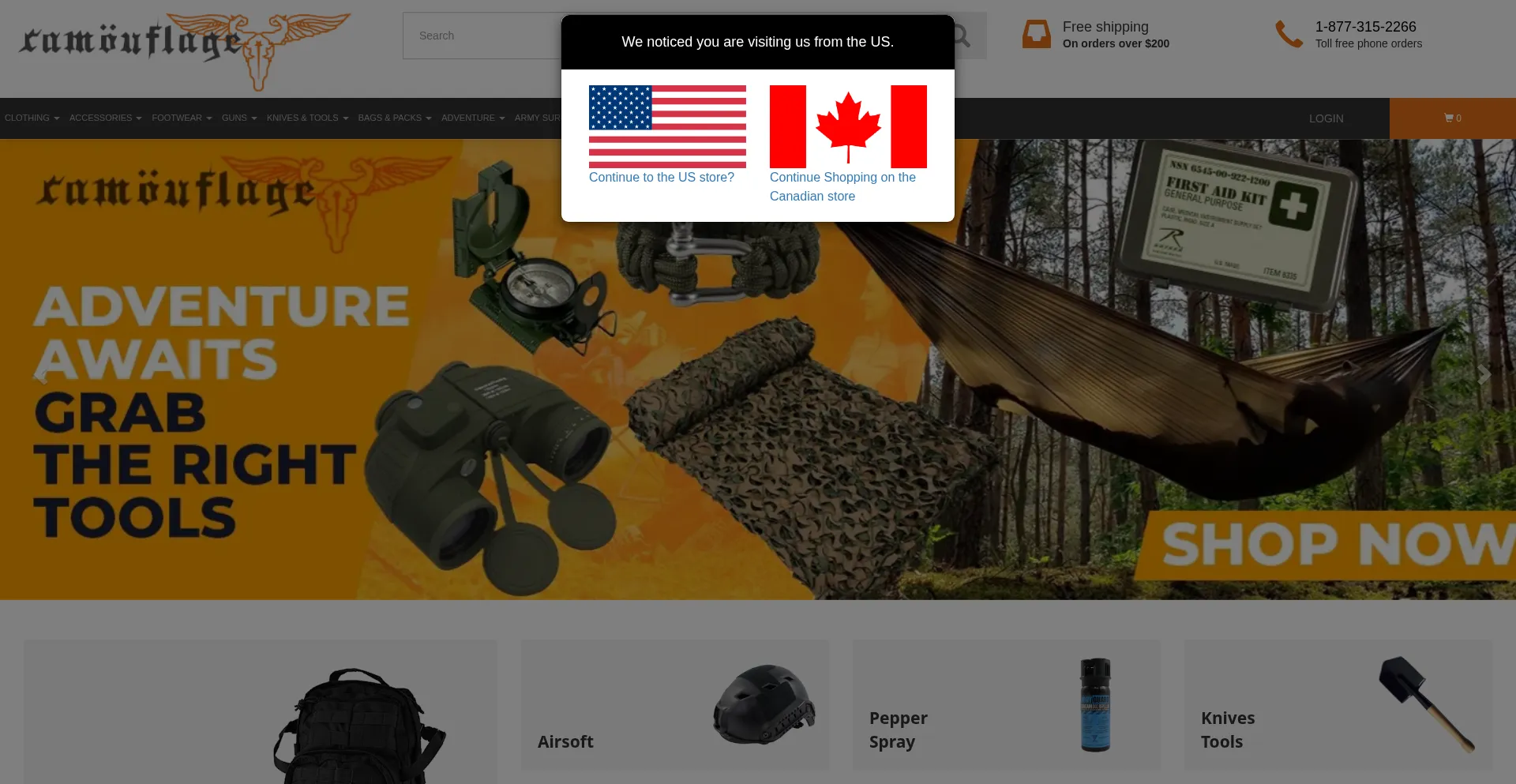 Website screenshot of Buycamouflage.com