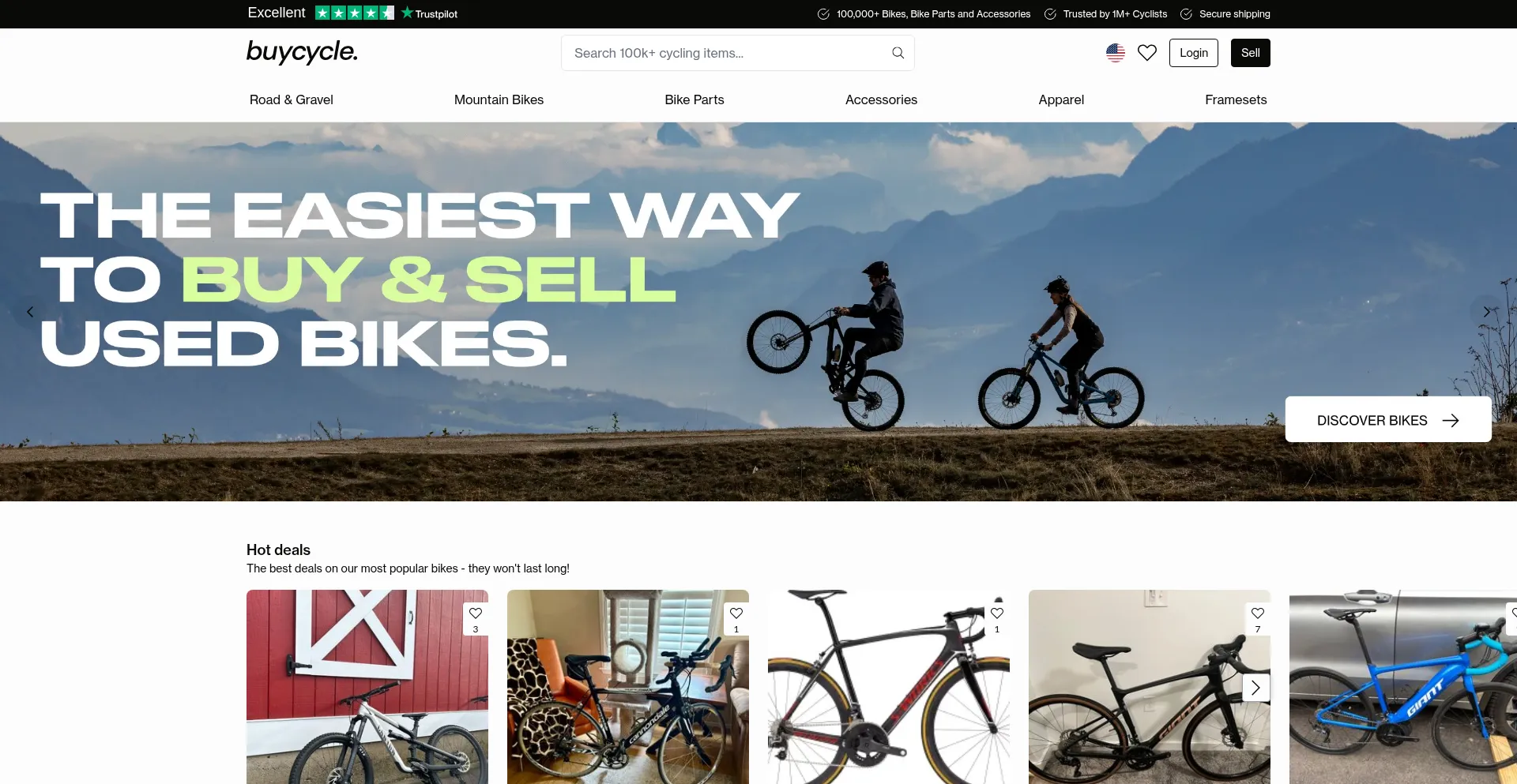 Website screenshot of Buycycle.com