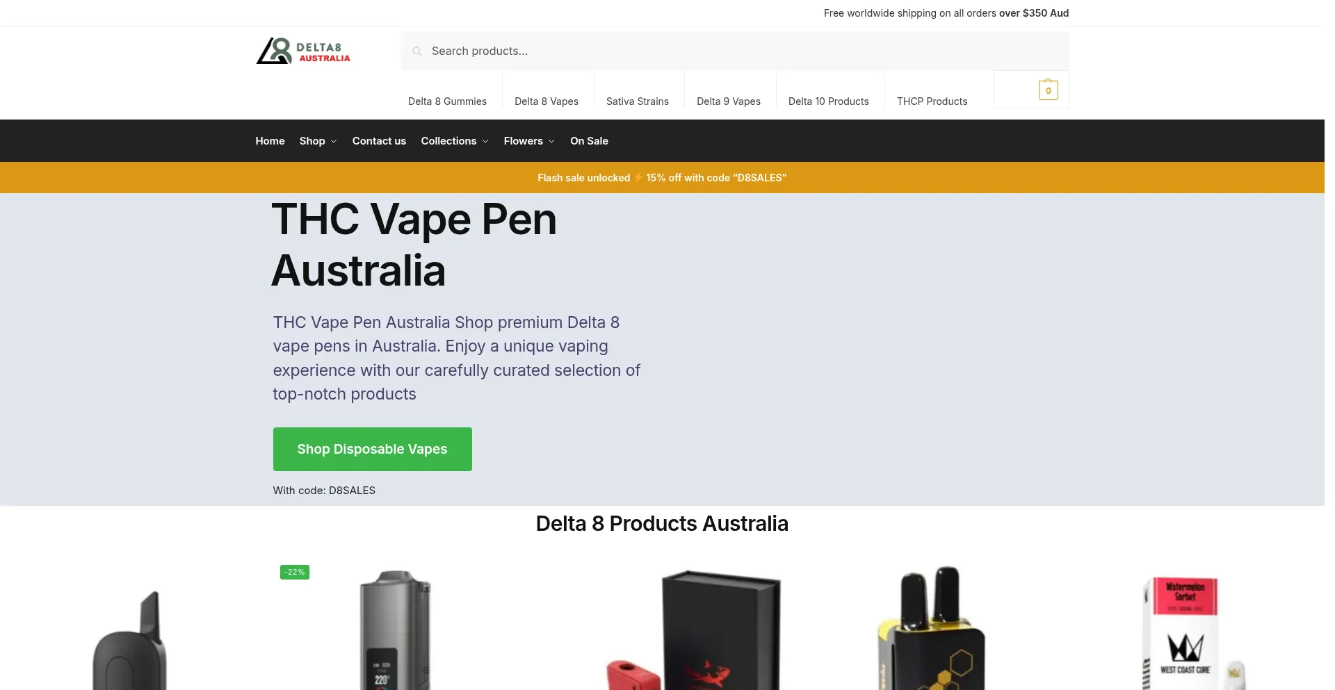 Website screenshot of Buydelta8vape.com.au