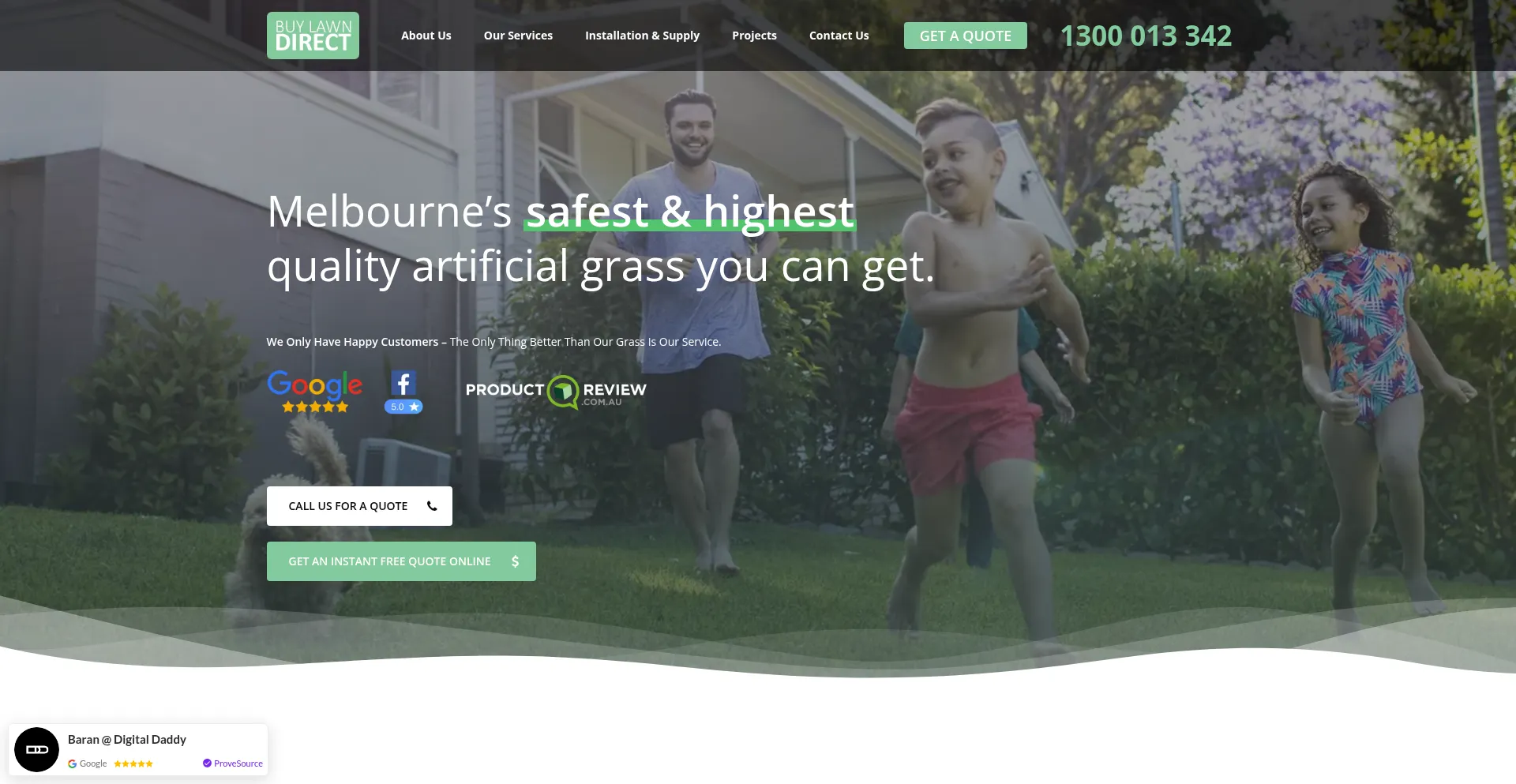 Website screenshot of Buylawndirect.com.au