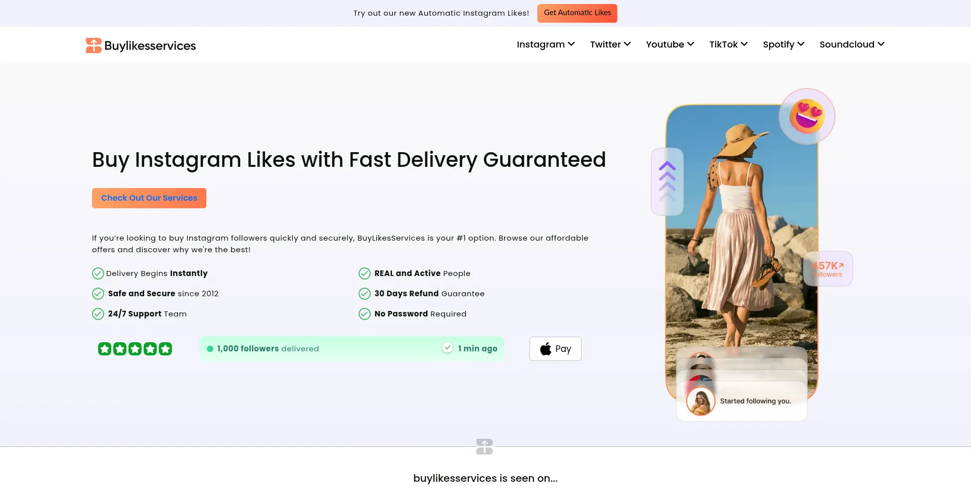 Website screenshot of Buylikesservices.com