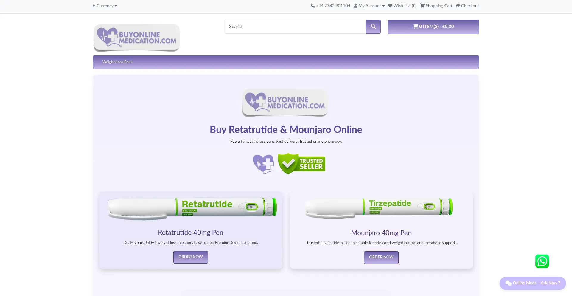 Website screenshot of Buyonlinemedication.com