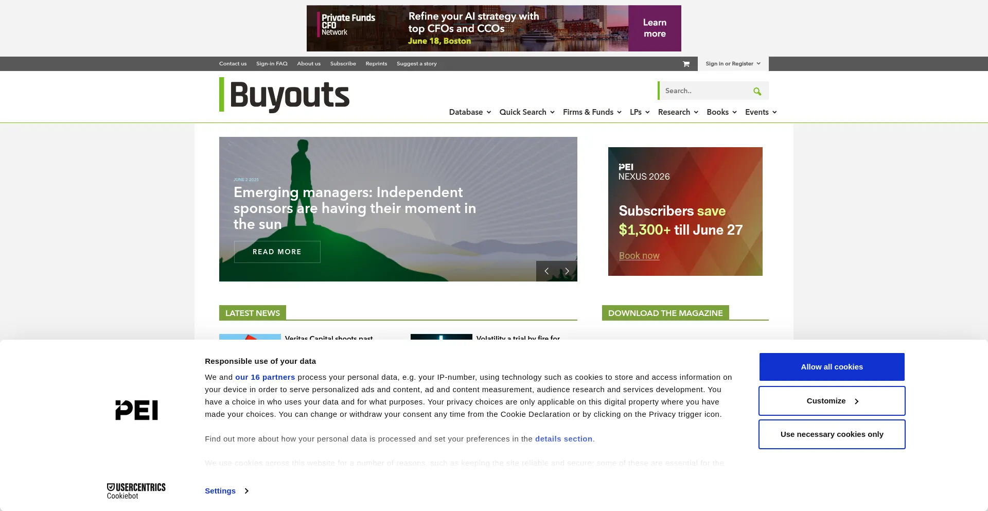 Website screenshot of Buyoutsinsider.com