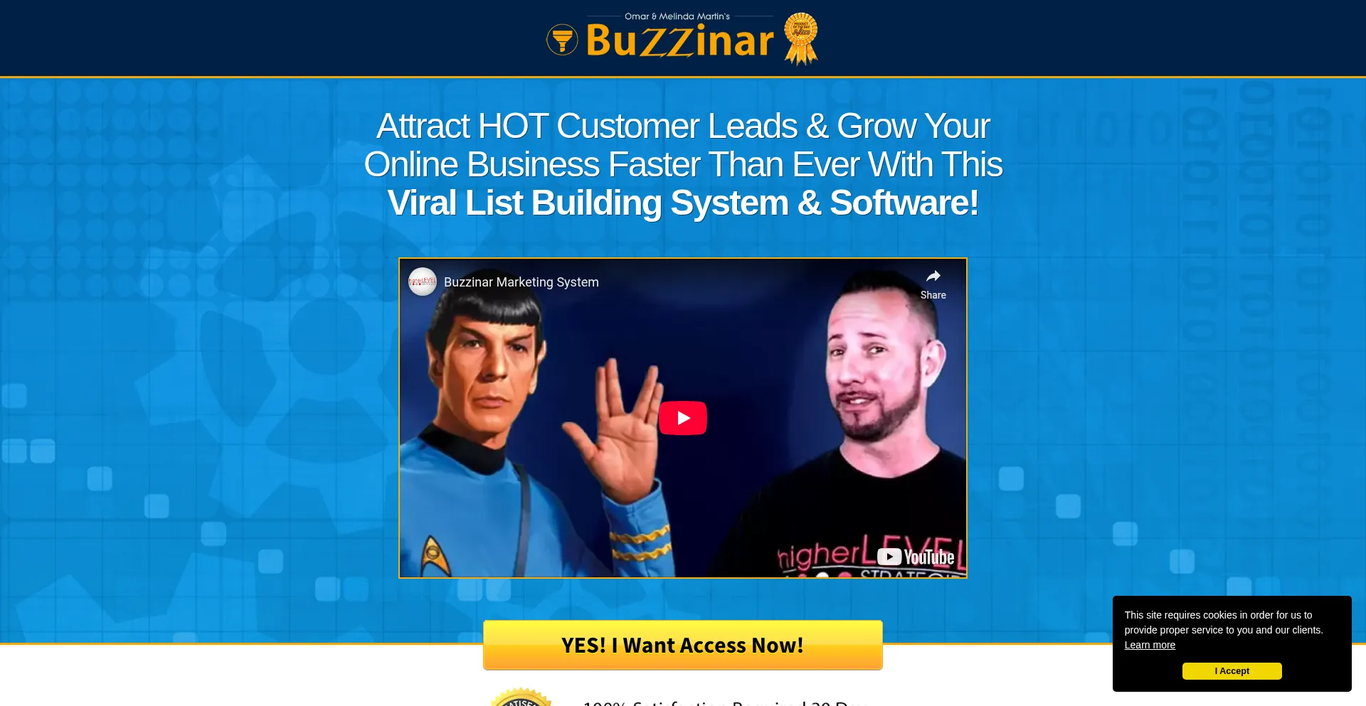 Website screenshot of Buzzinar.com