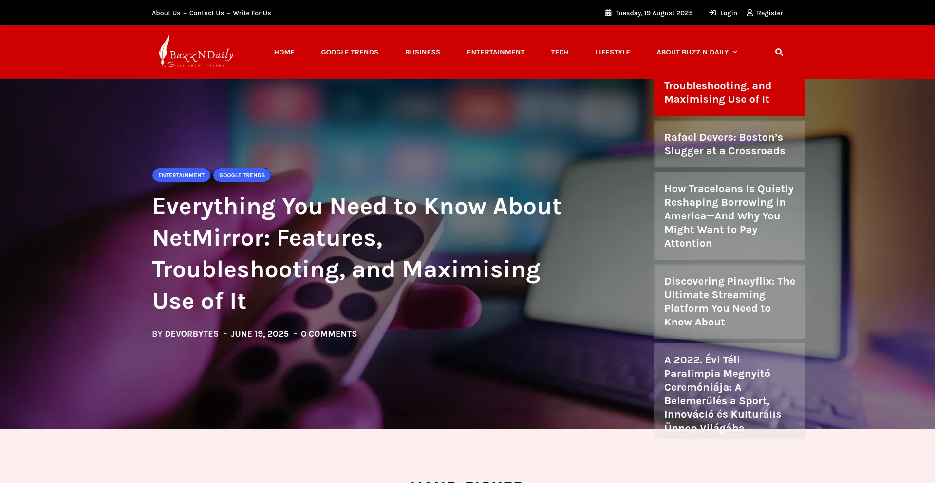 Website screenshot of Buzzndaily.com