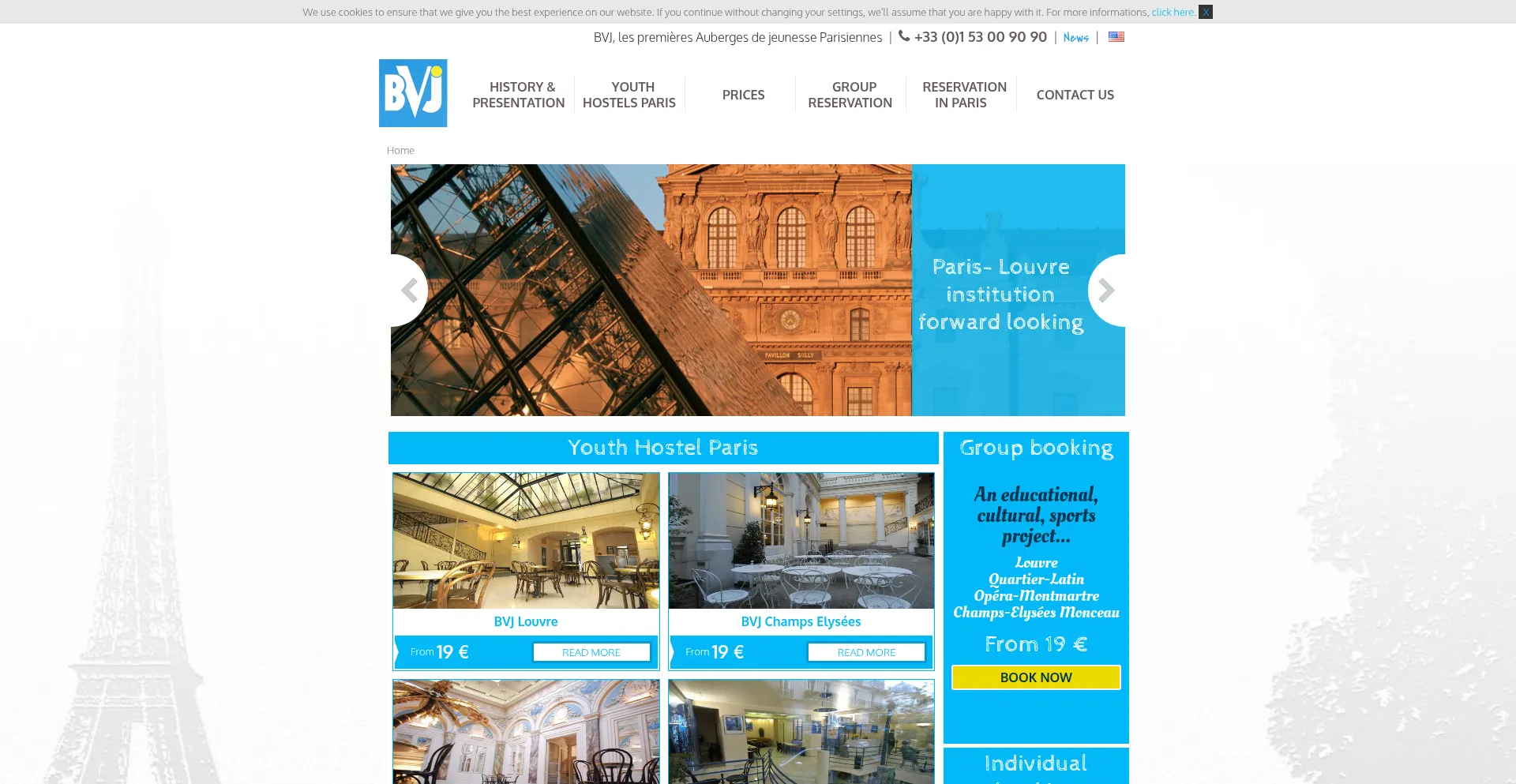 Website screenshot of Bvjhostelparis.com