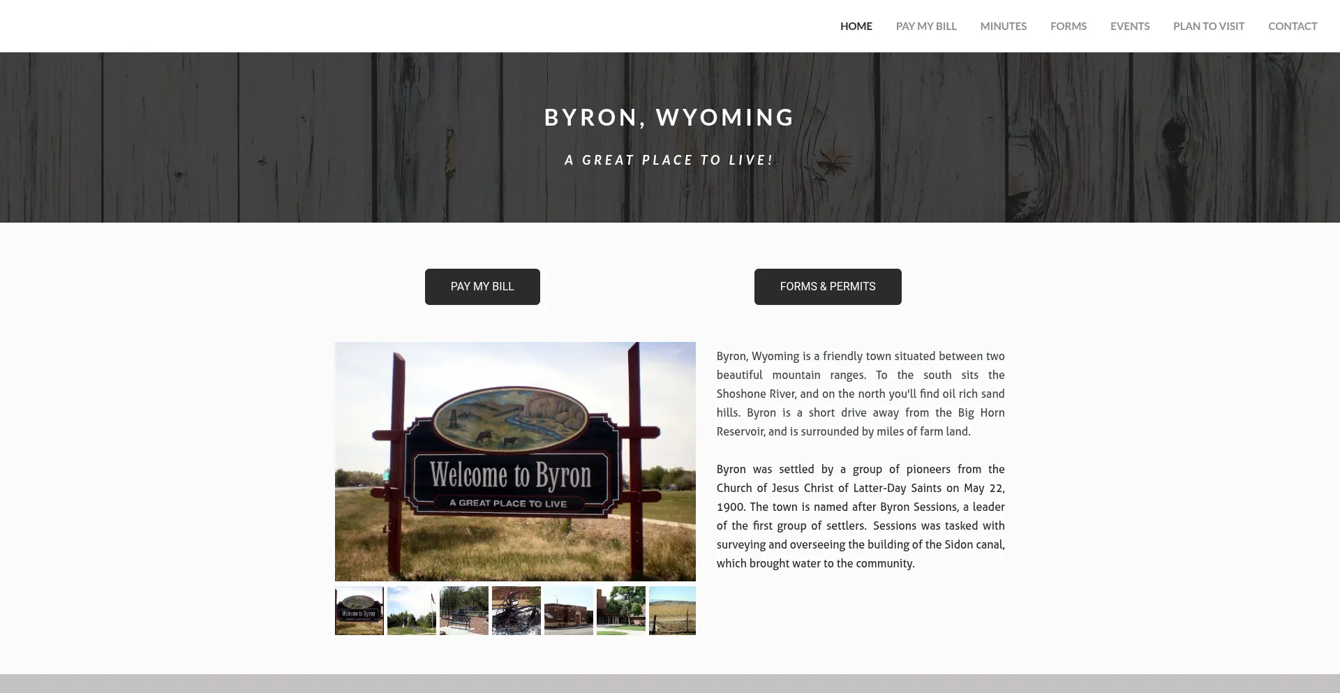 Website screenshot of Byronwyoming.org