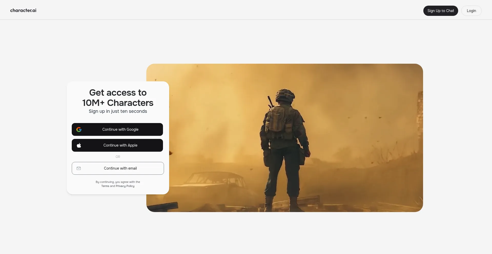 Website screenshot of C.ai