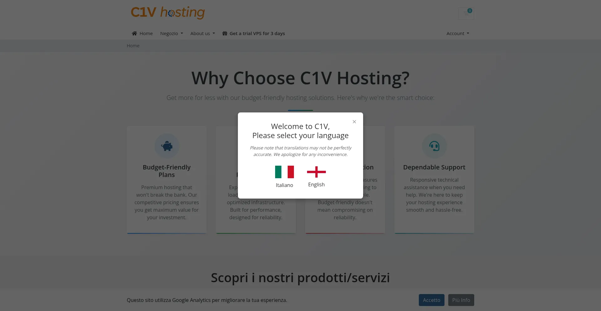 Website screenshot of C1vhosting.it