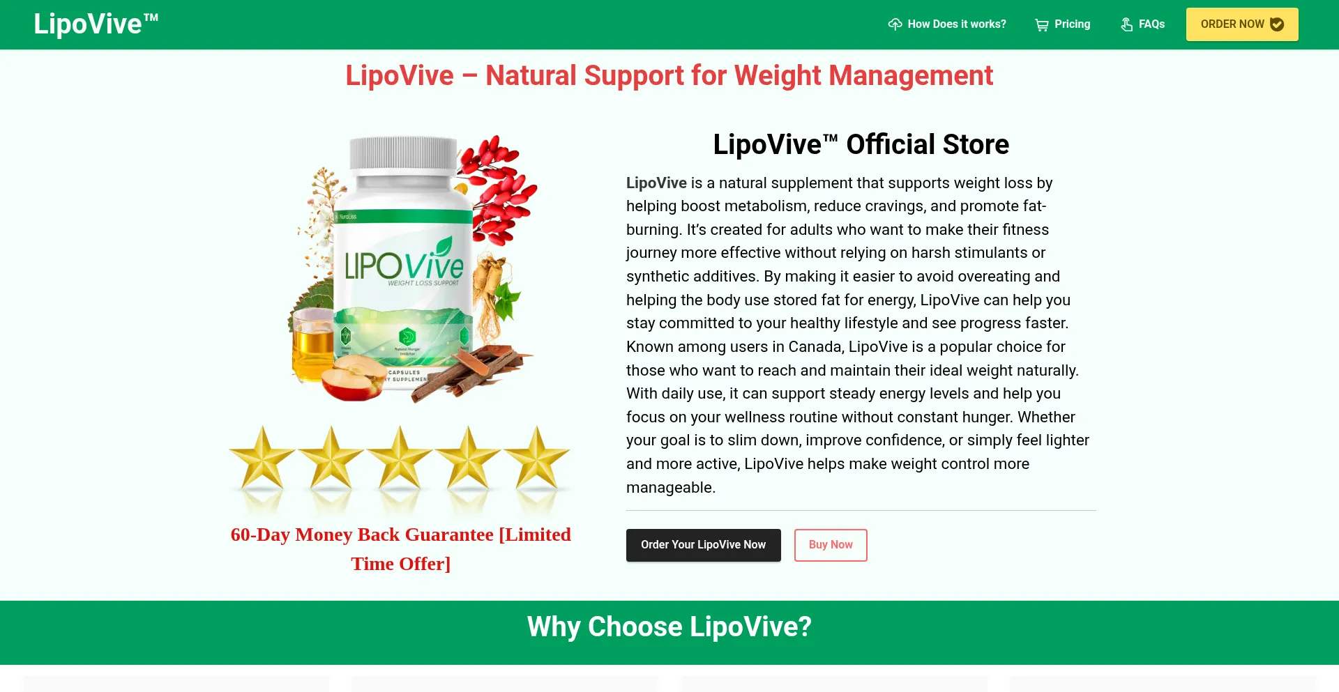 Website screenshot of Ca-lipovive.ca