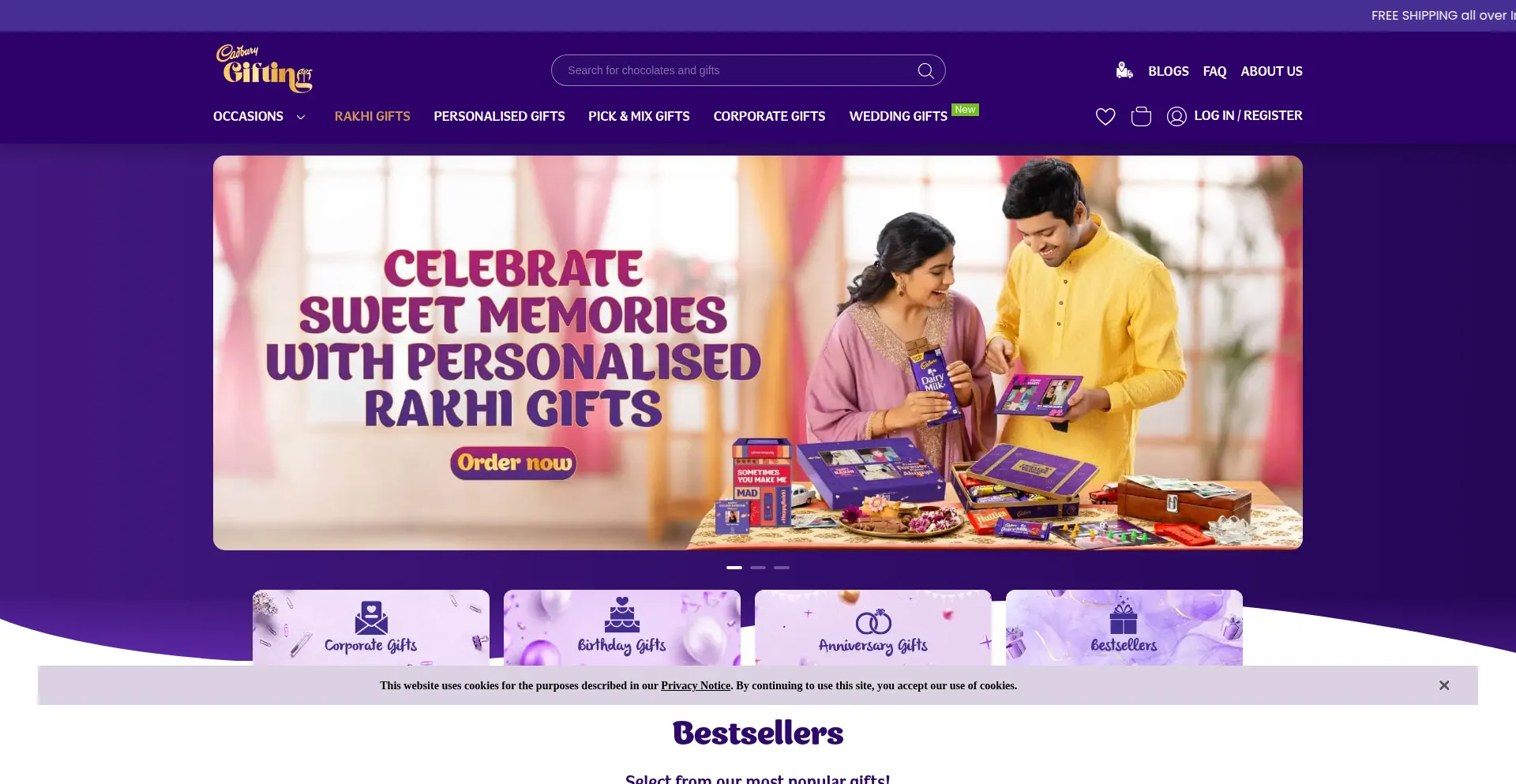 Website screenshot of Cadburygifting.in