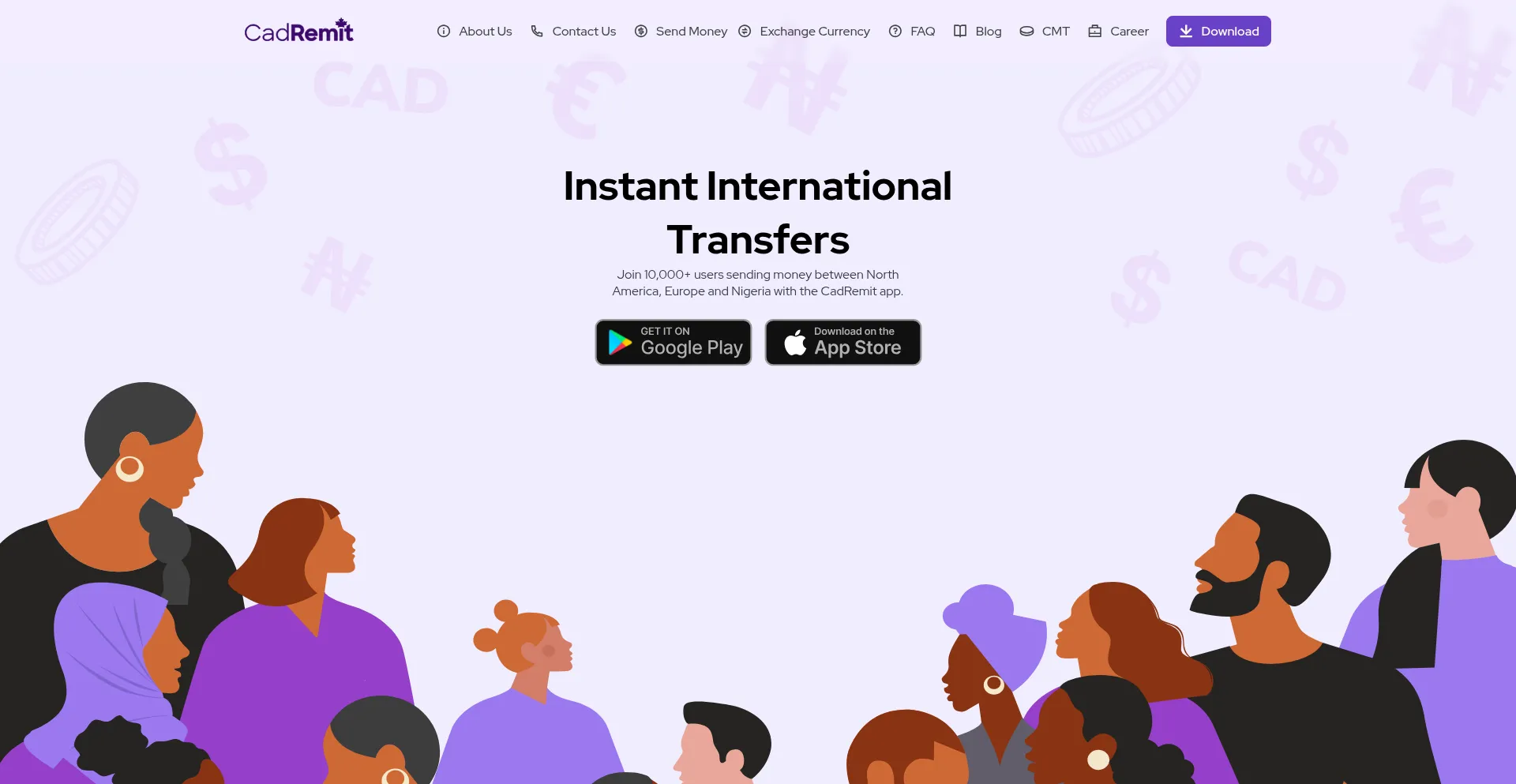 Website screenshot of Cadremit.com