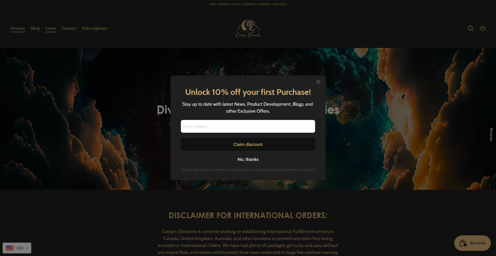 Website screenshot of Caelumelements.com