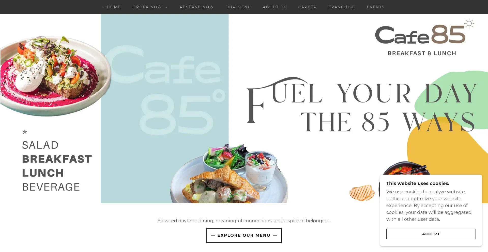 Website screenshot of Cafe85.ca