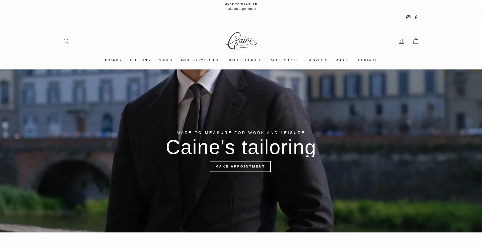 Website screenshot of Caineclothiers.com