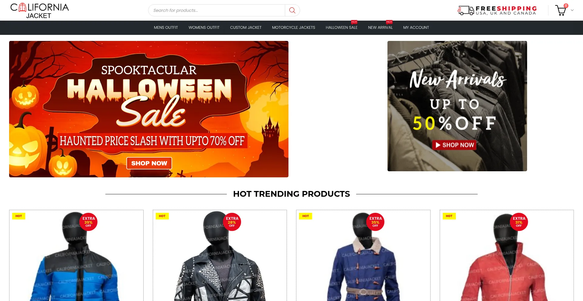 Website screenshot of Californiajacket.com