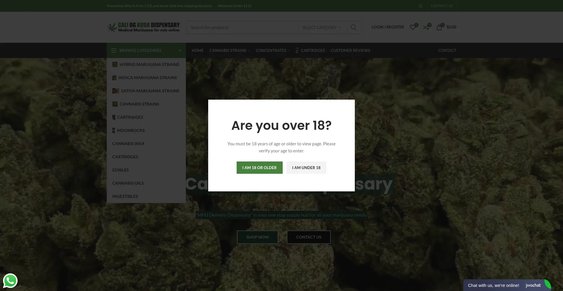 Website screenshot of Caliogkushdispensary.com