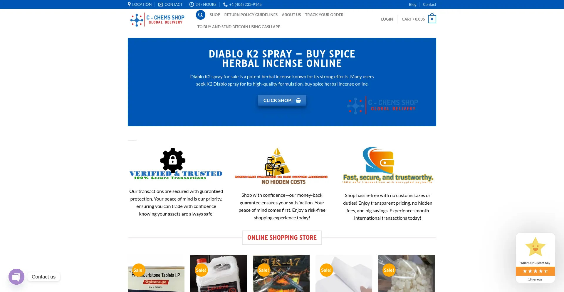 Website screenshot of Caluaniechemshop.com