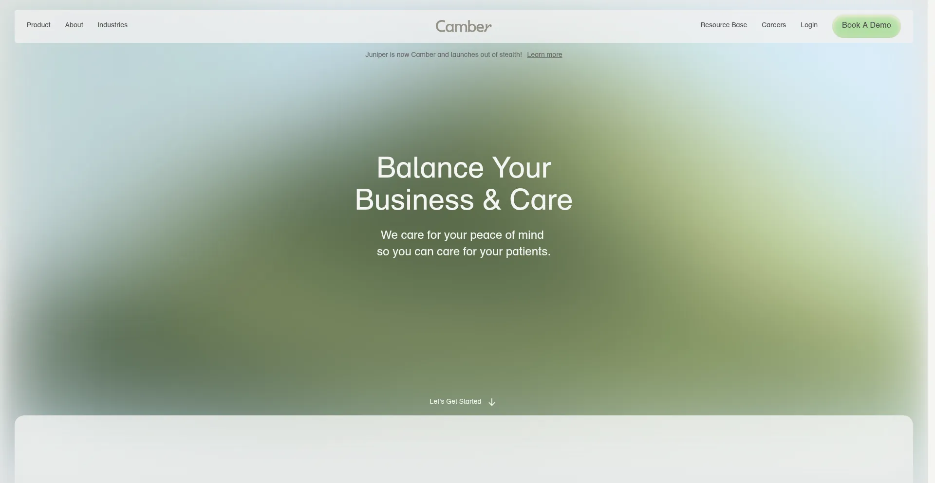 Website screenshot of Camber.health