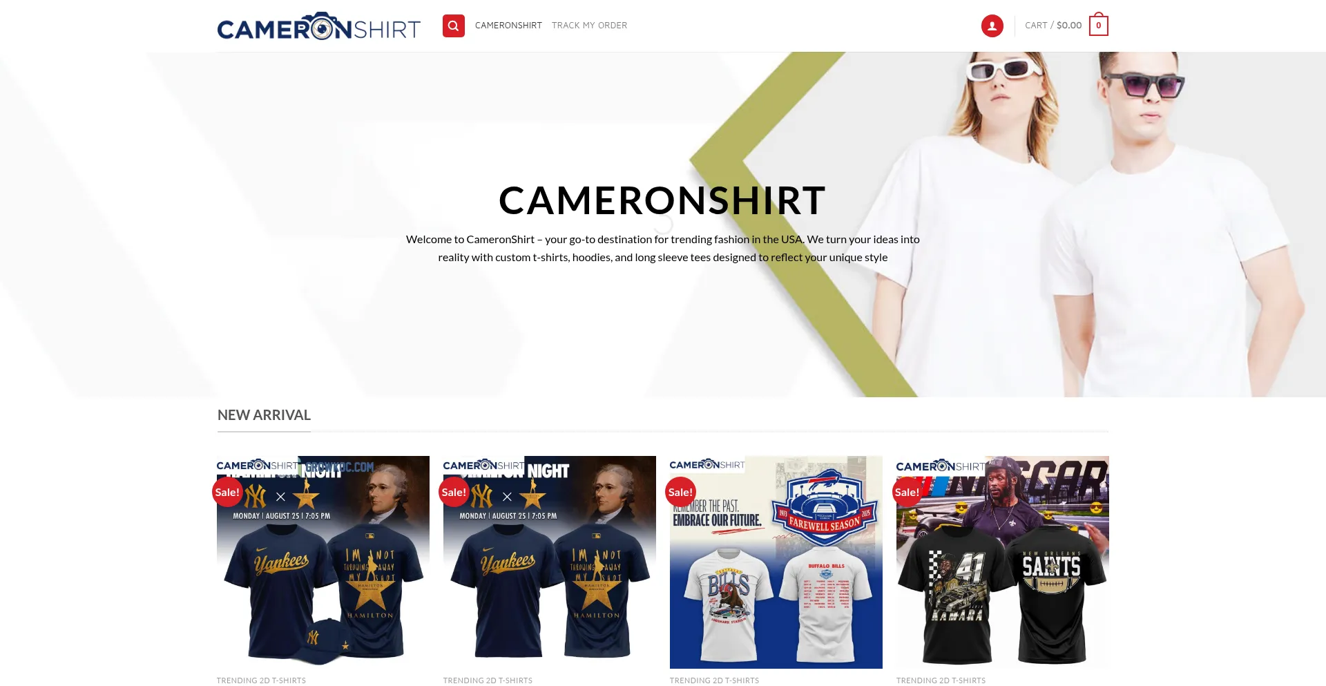Website screenshot of Cameronshirt.com