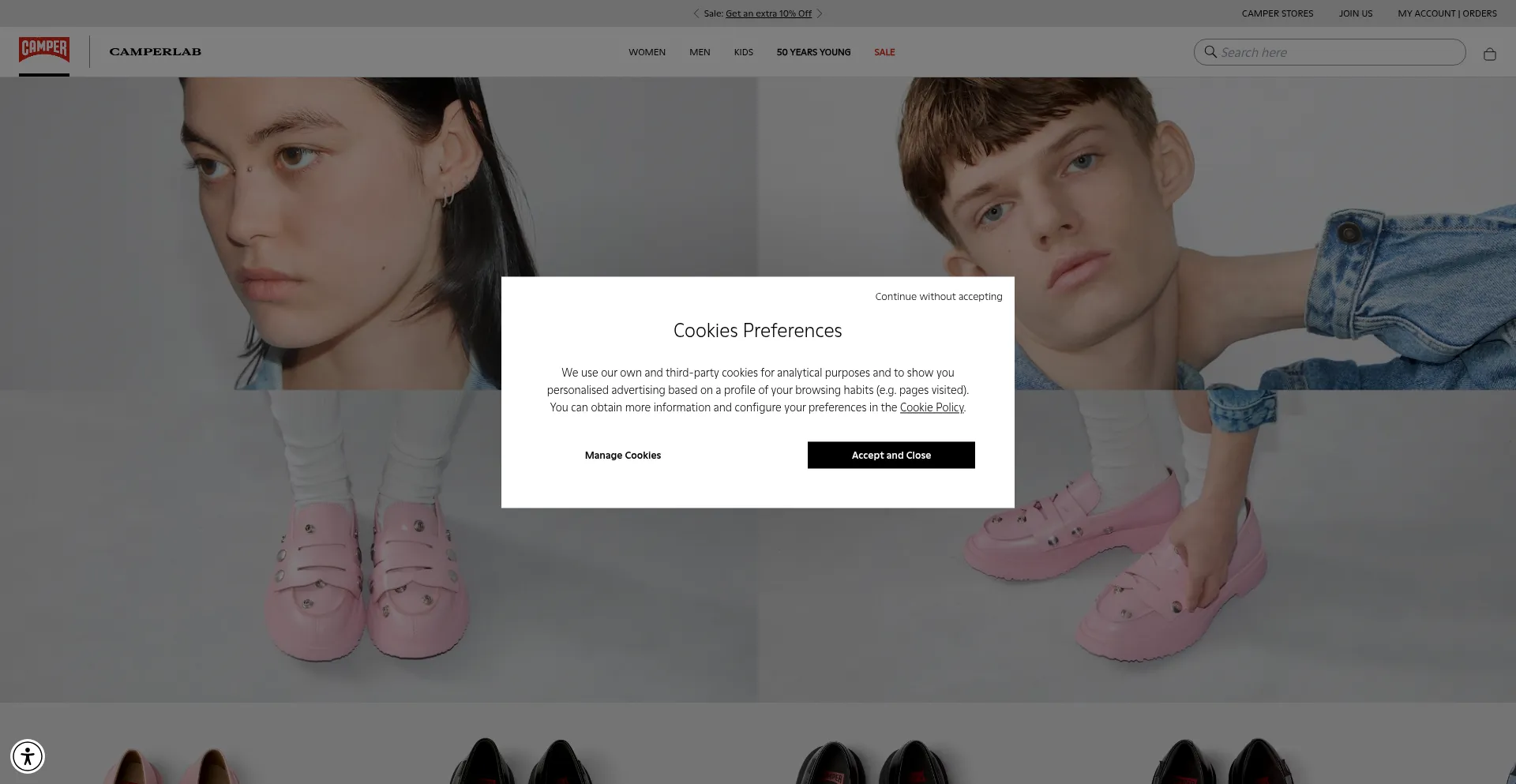 Website screenshot of Campeshoesonline.com