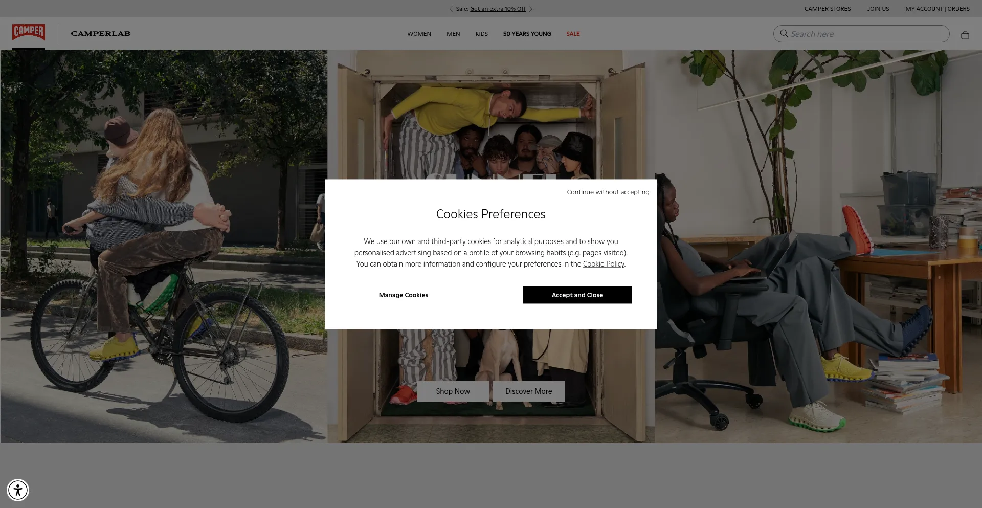 Website screenshot of Campeshoesummermarket.com